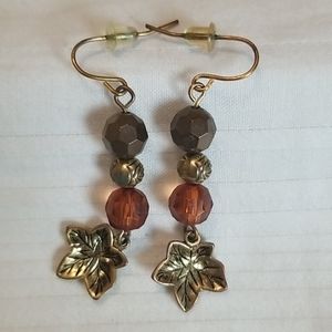 Maple Leaf Bead Drop Earrings Gold